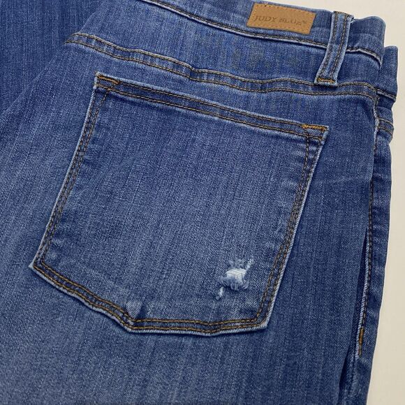 Judy Blue Boyfriend Fit Pull On Blue Jeans Distressed Elastic Waist Womens 13/31 - Picture 4 of 10